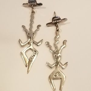 Artisan /Handmade sterling silver dangle earrings on posts for pierced ears Fun!